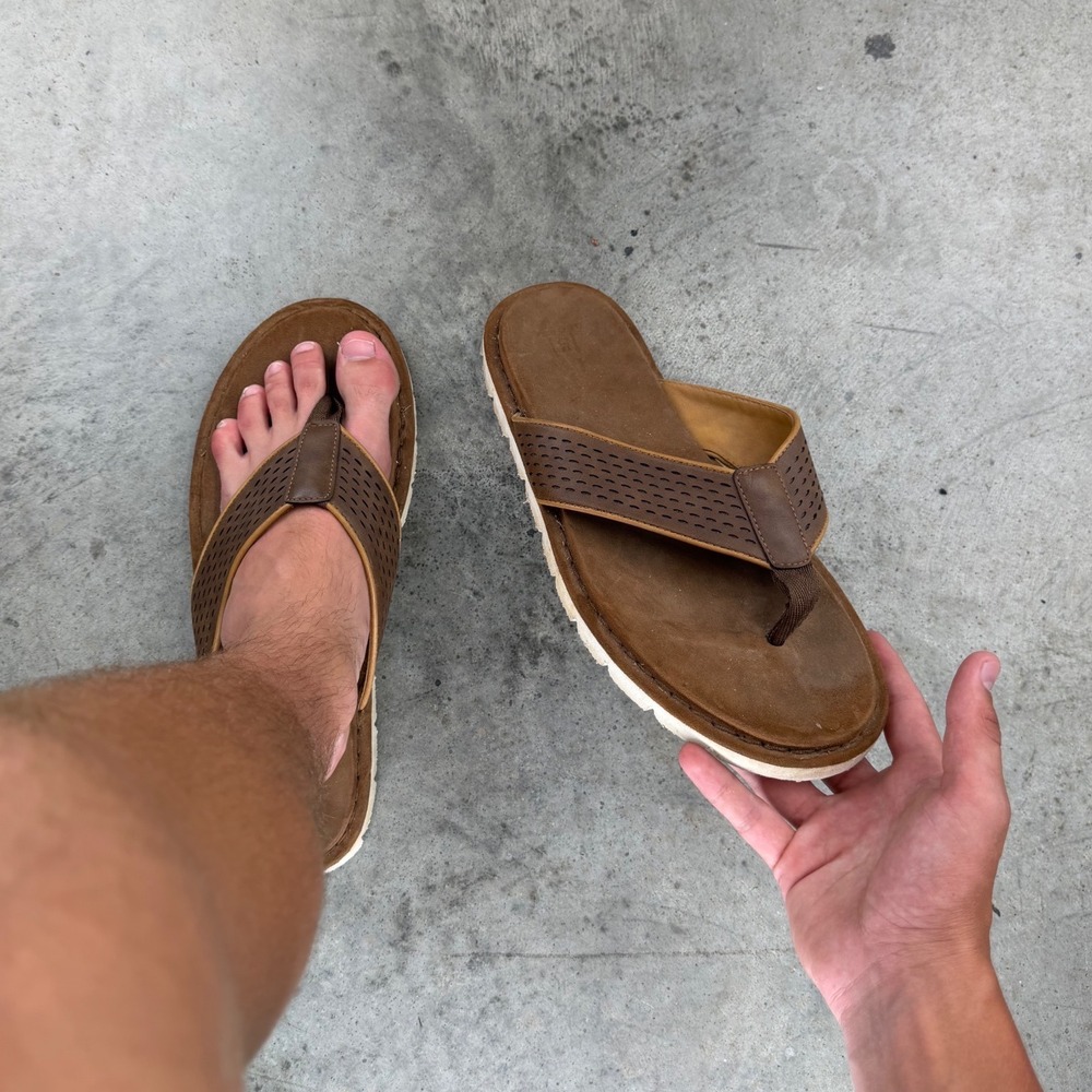 Vintage George Mens Brown Perforated Strap Thong Sandals Flip Flops Size 12